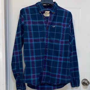 Hollister Blue and Purple Plaid Button-Down Shirt